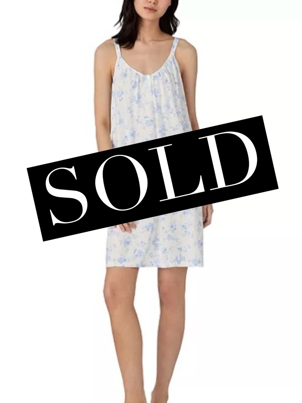 Lauren by Ralph Lauren White Cotton Chemise with Blue Floral Print